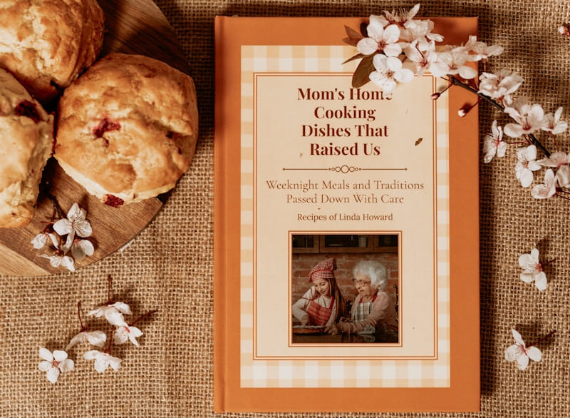 Tasteful Memories family cookbook beside freshly baked scones